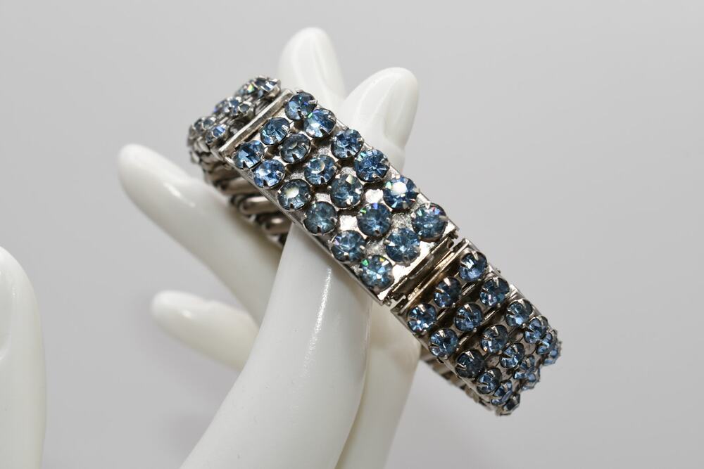 Vintage Blue Rhinestone Expansion Bracelet Hidden Locket Hong Kong